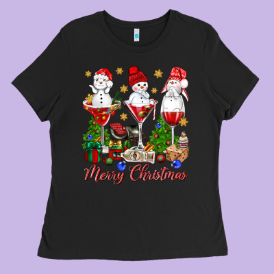 Merry Christmas Wine And Cocktails Ladies Tee Designed By Nancycooperartshop