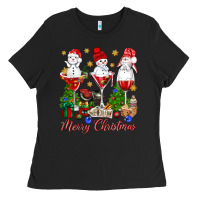Black Merry Christmas wine and cocktails Ladies Tee - NancyCooperArtShop