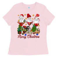Bubblegum Pink Merry Christmas wine and cocktails Ladies Tee - NancyCooperArtShop