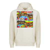 Oatmeal Heather Pride lgbtq leopard with love and rainbow seamless Premium Hoodie - BundleAndBundleShop