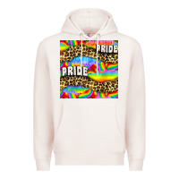 Pale Pink Pride lgbtq leopard with love and rainbow seamless Premium Hoodie - BundleAndBundleShop