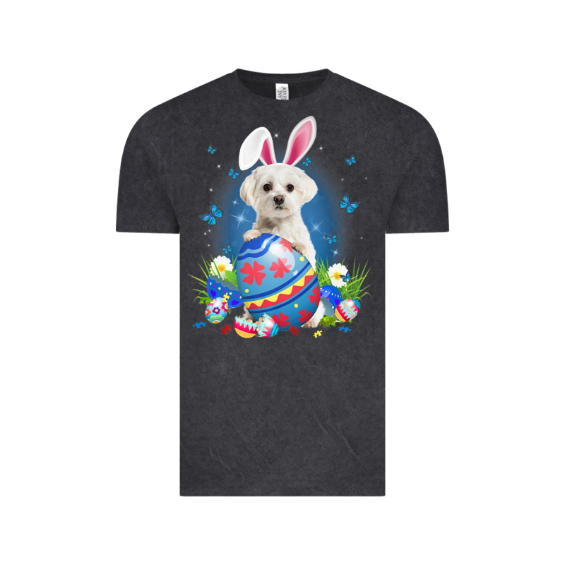 Bunny Maltese With Egg Basket Easter Flower Hunting Egg Vintage Tee by minhPixels | Teevron