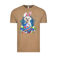Vintage Coffee Bunny Maltese With Egg Basket Easter Flower Hunting Egg Vintage Tee - minhPixels