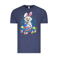 Vintage Denim Bunny Maltese With Egg Basket Easter Flower Hunting Egg Vintage Tee - minhPixels