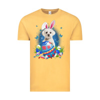 Vintage Mustard Bunny Maltese With Egg Basket Easter Flower Hunting Egg Vintage Tee - minhPixels