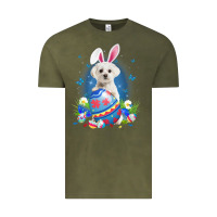 Vintage Olive Bunny Maltese With Egg Basket Easter Flower Hunting Egg Vintage Tee - minhPixels