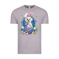 Vintage Zinc Bunny Maltese With Egg Basket Easter Flower Hunting Egg Vintage Tee - minhPixels