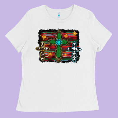 Cross Leopard Cowhide Glitter Serape Ladies Tee Designed By Ranaportraitstore