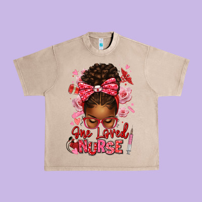 One Loved Nurse Afro Messy Bun Urban Heavy Tee Designed By Texasbilliewilder
