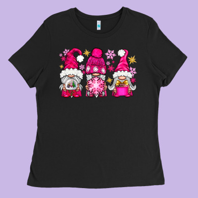 Pink Christmas Winter Gnomes Ladies Tee Designed By Nancycooperartshop