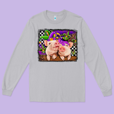 Mardi Gras Western Leopard Pigs Long Sleeve Tee Designed By Jasminsmagicworld