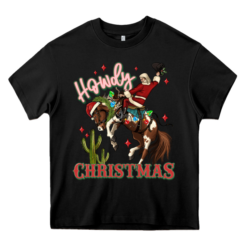 Howdy Christmas Cowboy Santa Heavy Core Tee by MaliasSmallBusiness | Teevron
