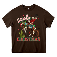 Chocolate Brown howdy christmas cowboy santa Heavy Core Tee - MaliasSmallBusiness