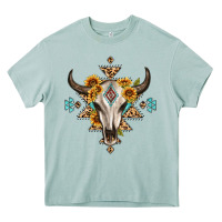 Arona bull skull with aztec sunflower leopard Heavy Core Tee - MaliasSmallBusiness