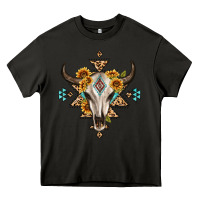 Asphalt bull skull with aztec sunflower leopard Heavy Core Tee - MaliasSmallBusiness