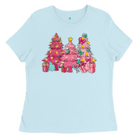 Baby Blue Pink Christmas trees Ladies Tee - NancyCooperArtShop