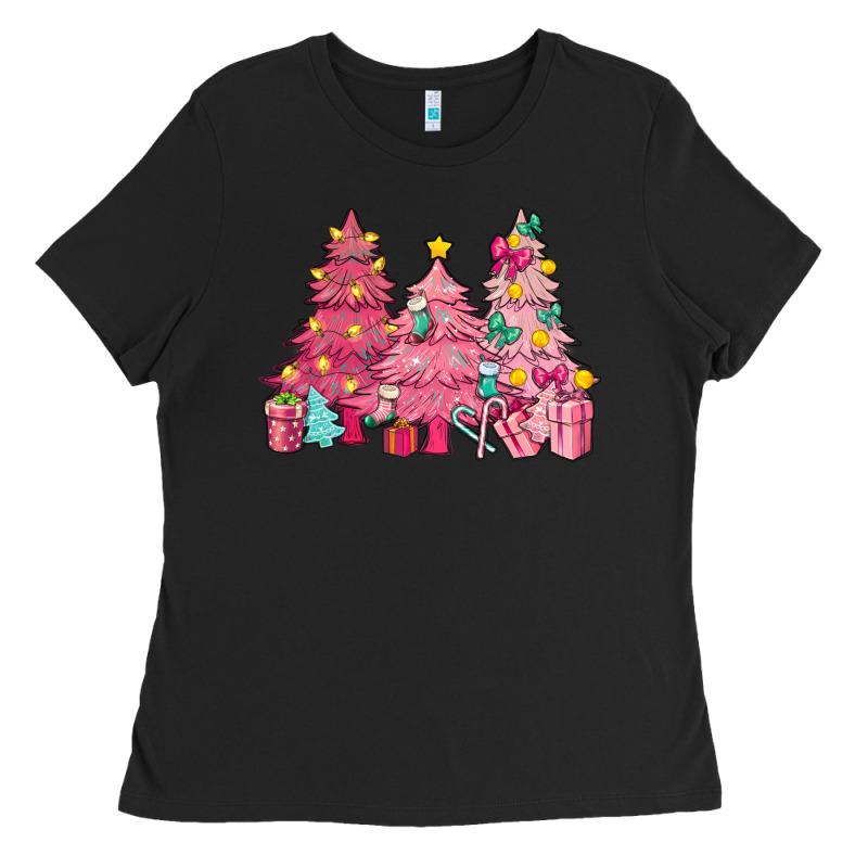 Pink Christmas Trees Ladies Tee by NancyCooperArtShop | Teevron