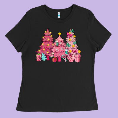 Pink Christmas Trees Ladies Tee Designed By Nancycooperartshop