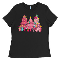 Black Pink Christmas trees Ladies Tee - NancyCooperArtShop