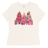 Bone Pink Christmas trees Ladies Tee - NancyCooperArtShop