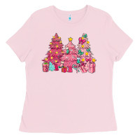 Bubblegum Pink Pink Christmas trees Ladies Tee - NancyCooperArtShop
