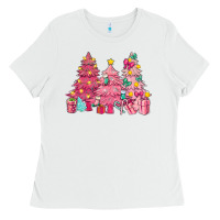 White Pink Christmas trees Ladies Tee - NancyCooperArtShop