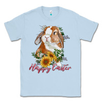 Dusty Blue happy easter with bunny and sunflowers Classic Tee - RanaPortraitStore