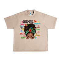 French Oak afro messy bun teach inspire love teacher blessed Urban Heavy Tee - NancyCooperArtShop