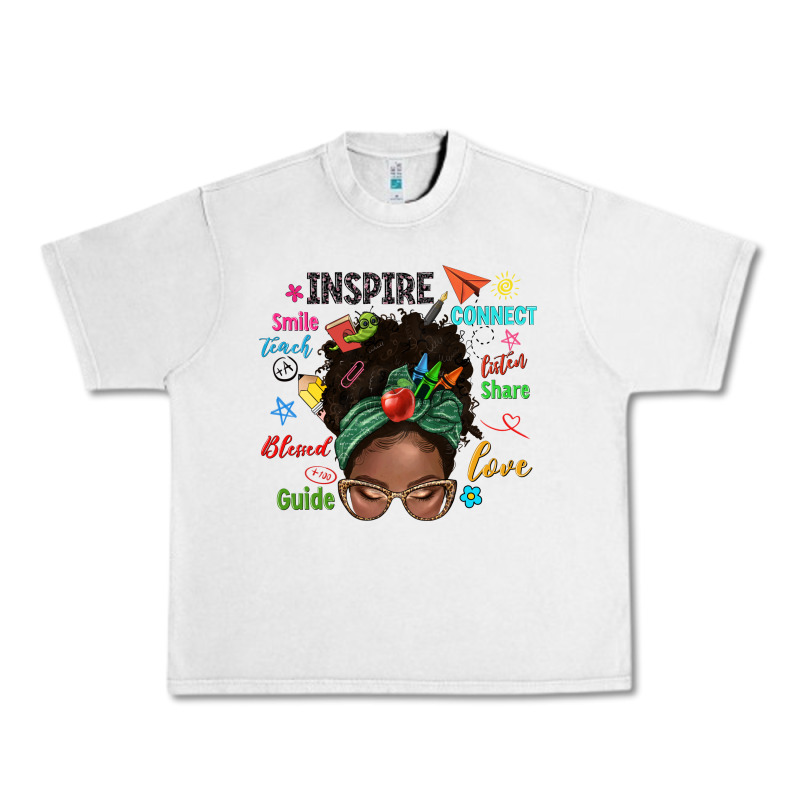 Afro Messy Bun Teach Inspire Love Teacher Blessed Urban Heavy Tee by NancyCooperArtShop | Teevron