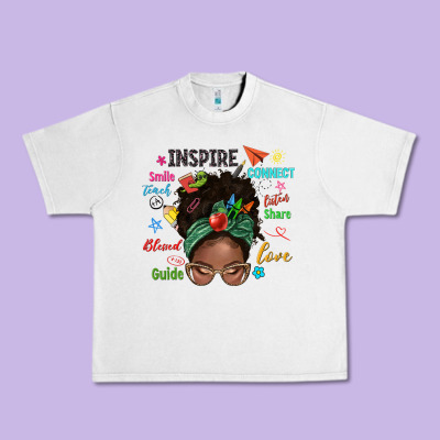 Afro Messy Bun Teach Inspire Love Teacher Blessed Urban Heavy Tee Designed By Nancycooperartshop