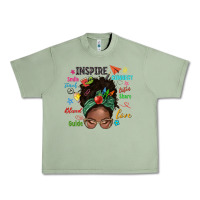 Oil Green afro messy bun teach inspire love teacher blessed Urban Heavy Tee - NancyCooperArtShop