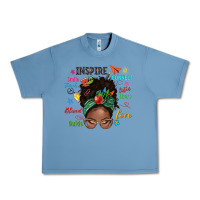 Pebble Blue afro messy bun teach inspire love teacher blessed Urban Heavy Tee - NancyCooperArtShop