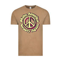 Vintage Coffee Make America Groovy Again Peace Sign 70S Retro Vintage Tee - lanVoArt