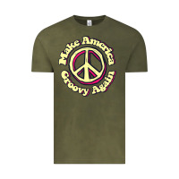 Vintage Olive Make America Groovy Again Peace Sign 70S Retro Vintage Tee - lanVoArt