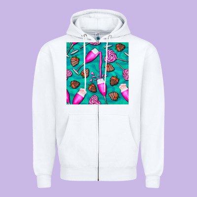 Valentines Day Champagne And Strawberry Zipper Hoodie Designed By Bundleandbundleshop