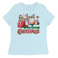 Baby Blue Pink Just a girl who loves Christmas Ladies Tee - NancyCooperArtShop