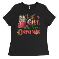 Black Pink Just a girl who loves Christmas Ladies Tee - NancyCooperArtShop