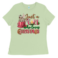 Matcha Pink Just a girl who loves Christmas Ladies Tee - NancyCooperArtShop