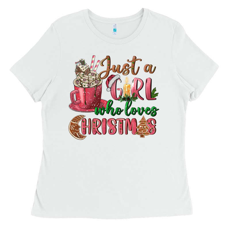 Pink Just A Girl Who Loves Christmas Ladies Tee by NancyCooperArtShop | Teevron