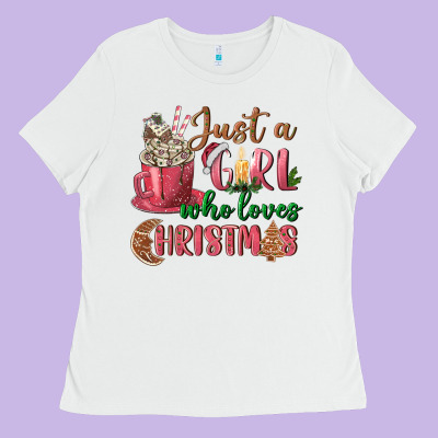 Pink Just A Girl Who Loves Christmas Ladies Tee Designed By Nancycooperartshop