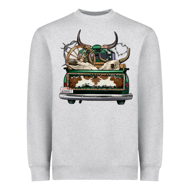 Cowhide And Hunter Truck Olivia Heavyweight Sweatshirt by OliviaCreatesArt | Teevron