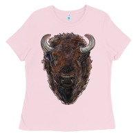 Bubblegum Pink american bison Ladies Tee - RanaPortraitStore
