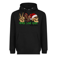 Black Peace Love Rock Christmas Heavyweight Hoodie - CowhideDigitalArt