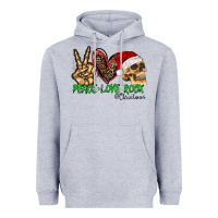 Heather Grey Peace Love Rock Christmas Heavyweight Hoodie - CowhideDigitalArt