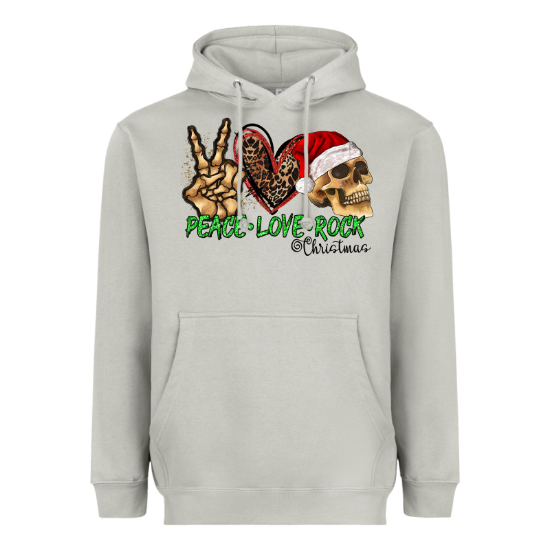 Peace Love Rock Christmas Heavyweight Hoodie by CowhideDigitalArt | Teevron