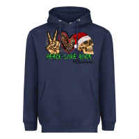 Navy Peace Love Rock Christmas Heavyweight Hoodie - CowhideDigitalArt