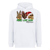 White Peace Love Rock Christmas Heavyweight Hoodie - CowhideDigitalArt