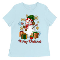 Baby Blue Snowman Merry Christmas Ladies Tee - NancyCooperArtShop