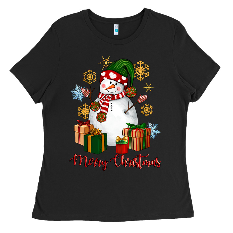 Snowman Merry Christmas Ladies Tee by NancyCooperArtShop | Teevron