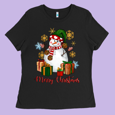 Snowman Merry Christmas Ladies Tee Designed By Nancycooperartshop